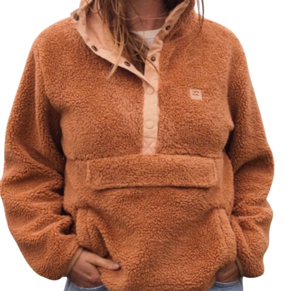 Billabong Jackets & Blazers - Billabong Camel Brown Gorpcore Sherpa Teddy Fleece Cozy Pullover Jacket Size XL